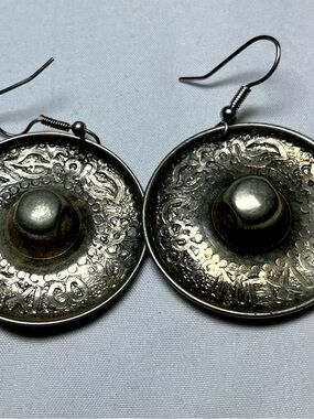 Embossed Silver-Tone Disc Drop Earrings - Women Jewelry 3/$30 or 4/$40
